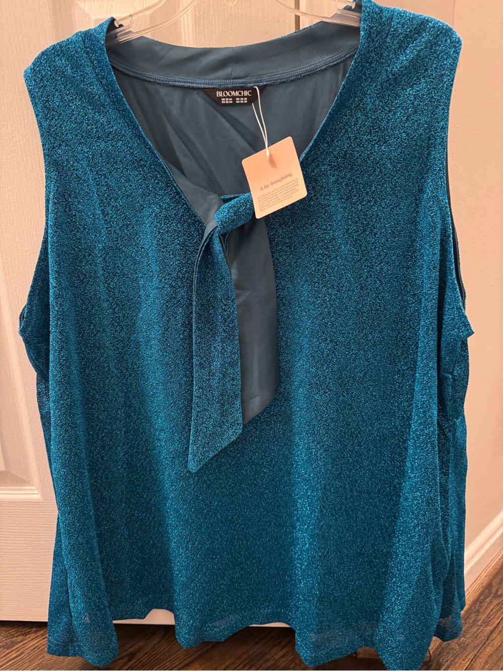 BloomChic Teal Shimmer Tie-Neck Sleeveless Camisole